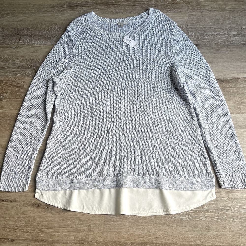 Talbots Sweater Shirt Tail Long Sleeve Crew Neck 2X Gray Layered Lightweight